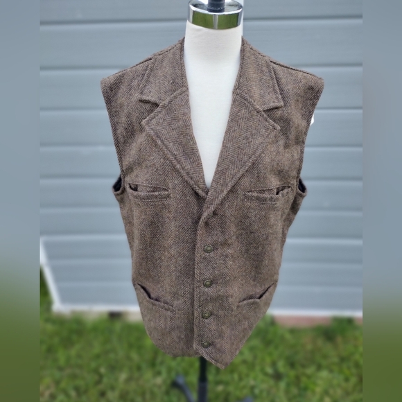 Schaefer Western Wool Vest Brown Herringbone McClure Style 707 USA Men's Large.  - Picture 1 of 10